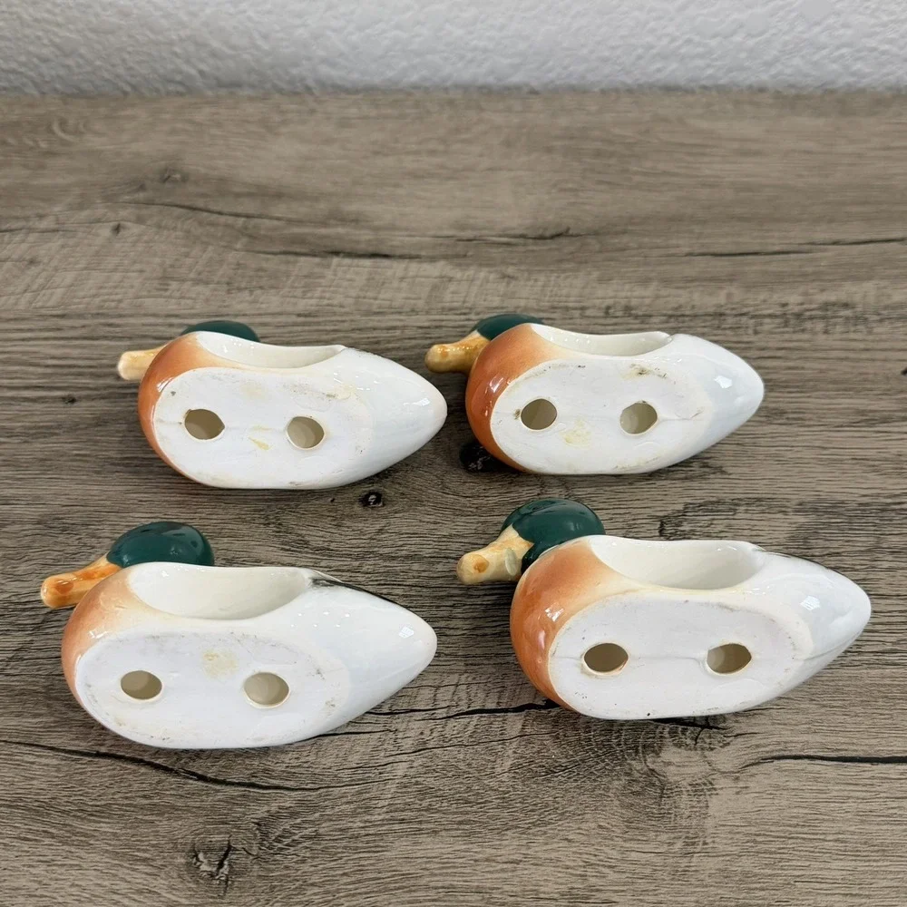 Set Of 4 Mallard Duck Napkin Rings Porcelain Dining Decor Vintage Hunting